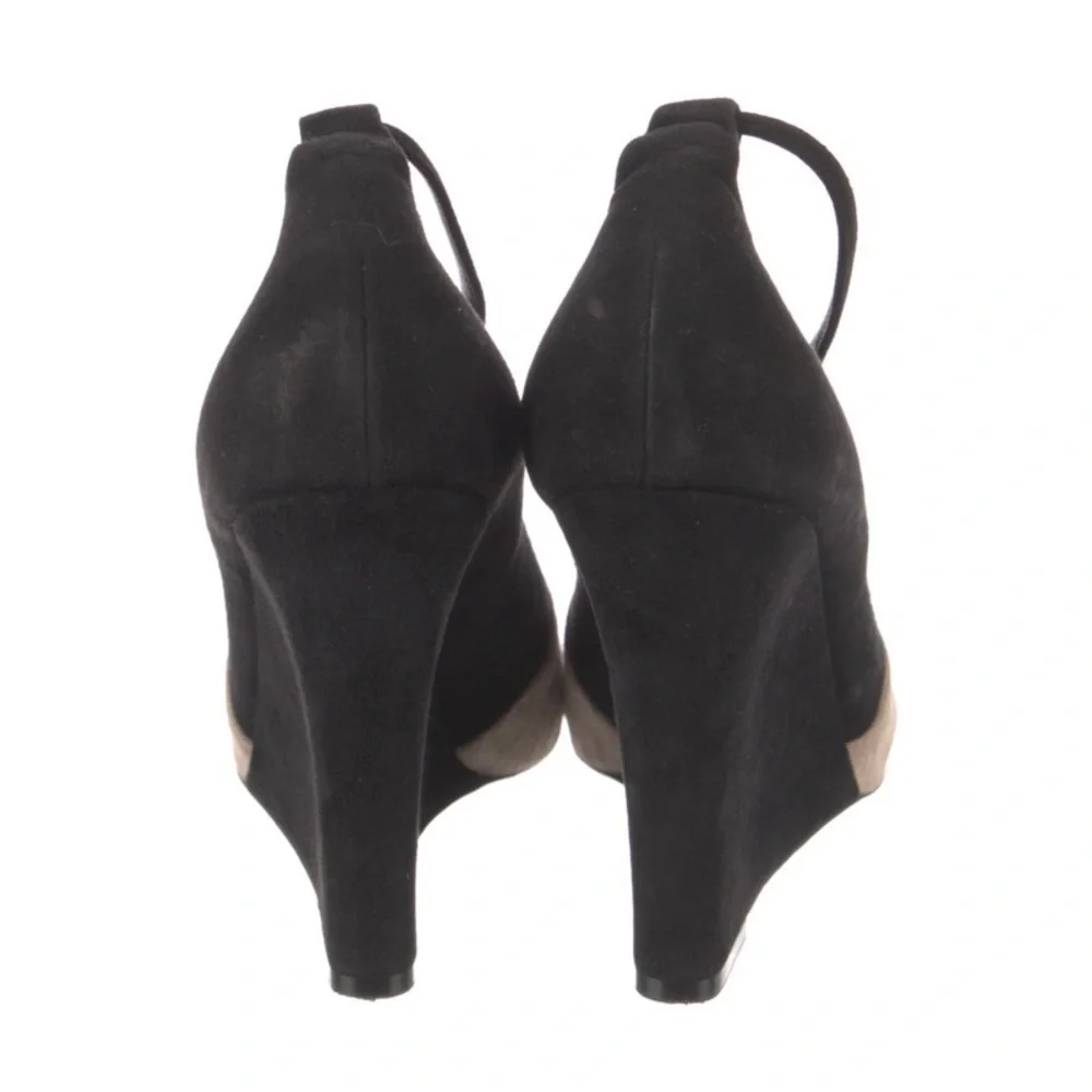 Celine Suede Black Tan Color Block Mary Jane Peep Toe Wedge Pumps Size 39.5